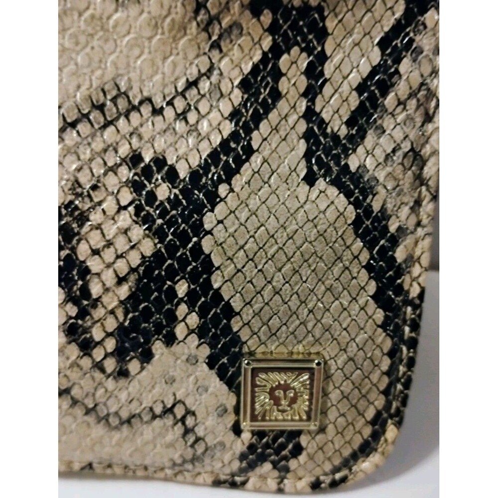 Anne Klein Faux Snakeskin Python Print Flat Wristlet Clutch Pouch Bag